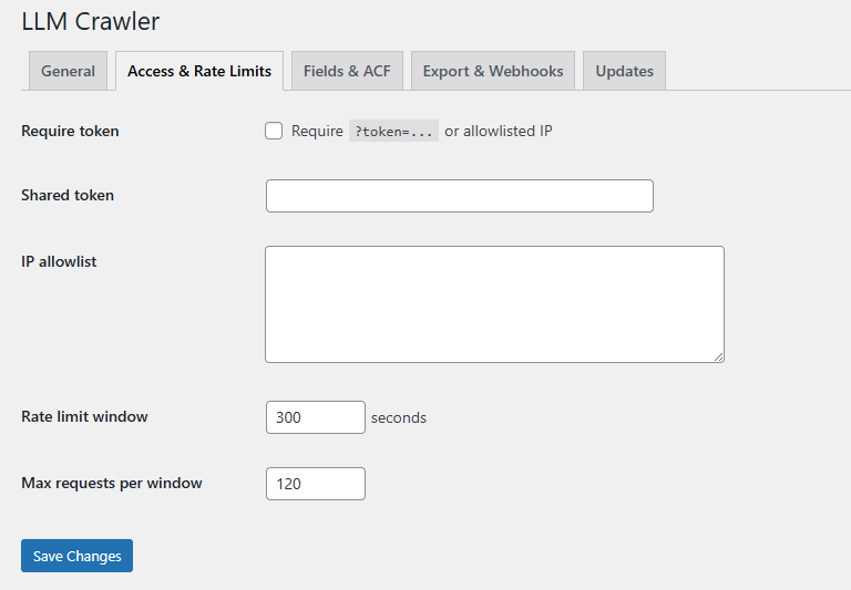 A screenshot of the dashboard of the plugin, with options like &amp;quot;require token&amp;quot;, &amp;quot;shared token&amp;quot;, and &amp;quot;IP allowlist&amp;quot;